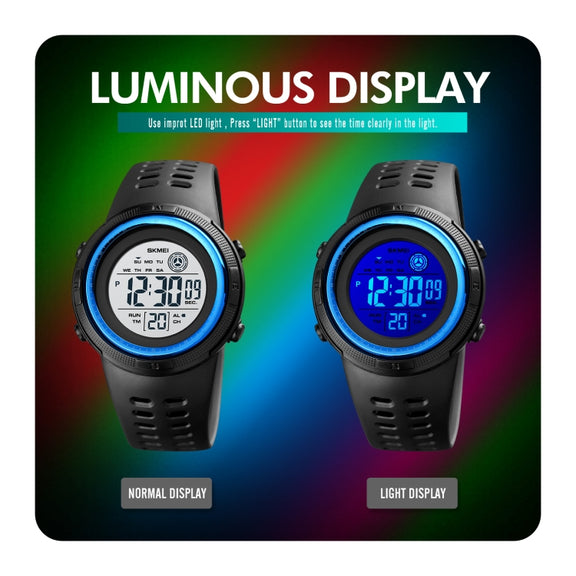 SKMEI 1773 Triplicate Round LED Dual Time Digital Display Colorful Backlight Electronic Watch(Black)