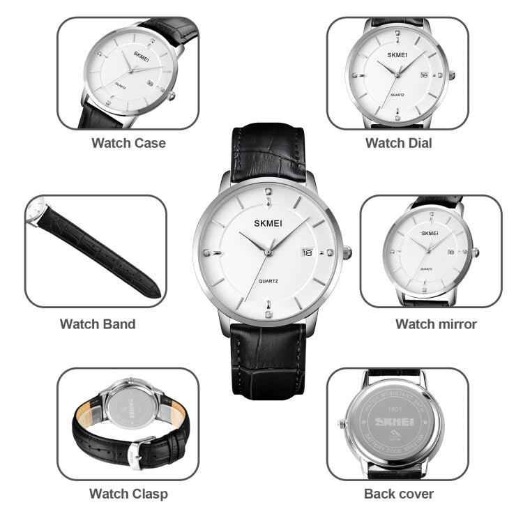 SKMEI 1801 Men Casual Calendar Quartz Watch(Silver Steel Belt)