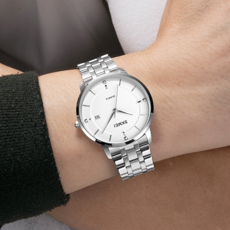 SKMEI 1801 Men Casual Calendar Quartz Watch(Silver Steel Belt)
