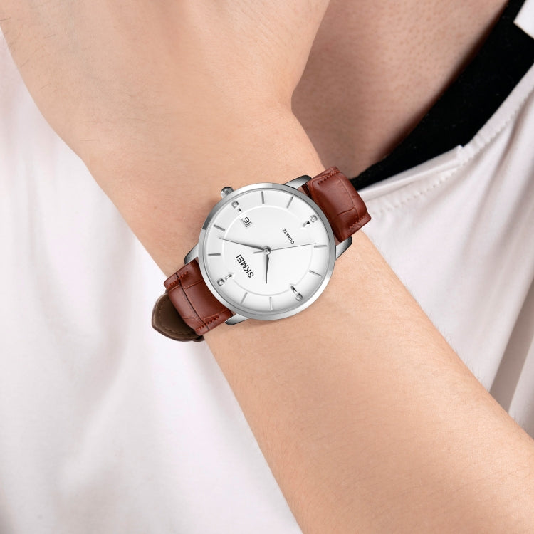 SKMEI 1801 Men Casual Calendar Quartz Watch(Silver Steel Belt)