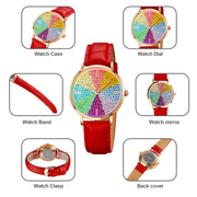 SKMEI 1811 Eight Color Diamond Round Dial Quartz Watch for Ladies(Red Leather Belt)
