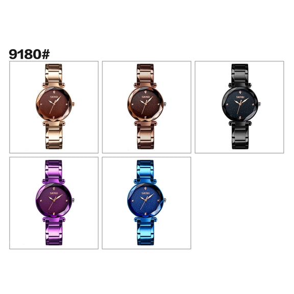 SKMEI 9180 Starry Sky Dial Stainless Steel Strap Quartz Watch for Ladies(Black)
