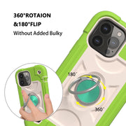 For iPhone 13 Shockproof Silicone + PC Protective Case with Dual-Ring Holder(Guava)