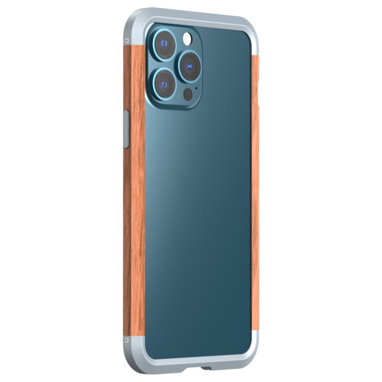 For iPhone 13 Pro Max R-JUST Shockproof Iron + Wood Bumper Protective Case