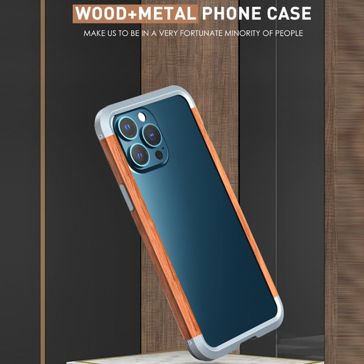 For iPhone 13 Pro Max R-JUST Shockproof Iron + Wood Bumper Protective Case