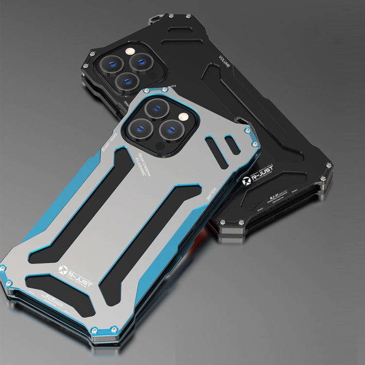 For iPhone 13 Pro R-JUST Shockproof Armor Metal Protective Case (Blue)