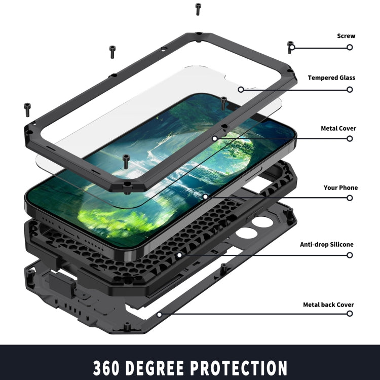 For iPhone 13 mini R-JUST Sliding Camera Shockproof Life Water-resistant Dust-proof Metal + Silicone Protective Case with Holder (Black)