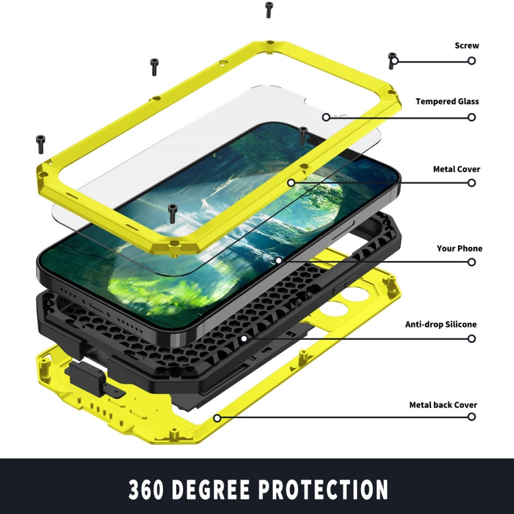 For iPhone 13 Pro Max R-JUST Sliding Camera Shockproof Life Water-resistant Dust-proof Metal + Silicone Protective Case with Holder (Yellow)