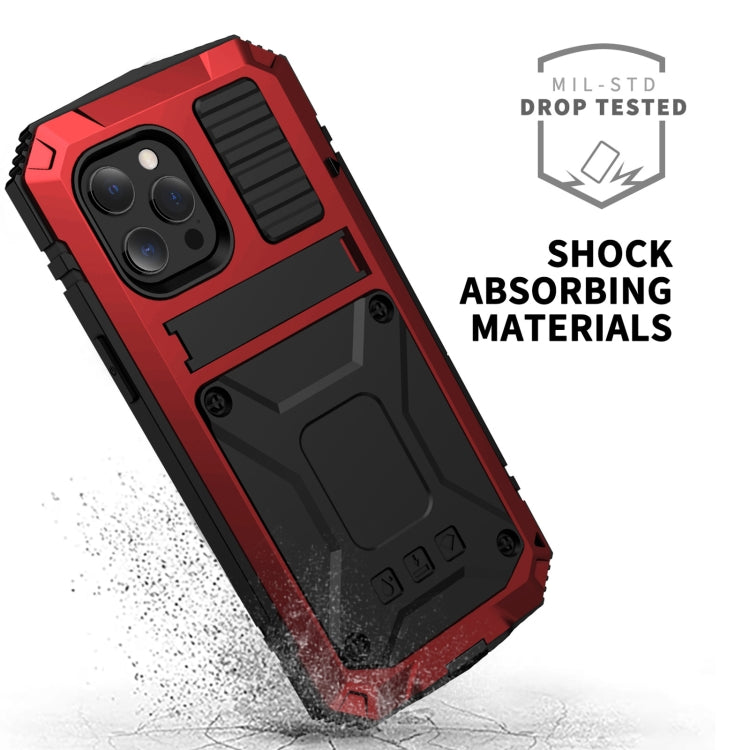 For iPhone 13 mini R-JUST Shockproof Water-resistant Dust-proof Metal + Silicone Protective Case with Holder (Red)