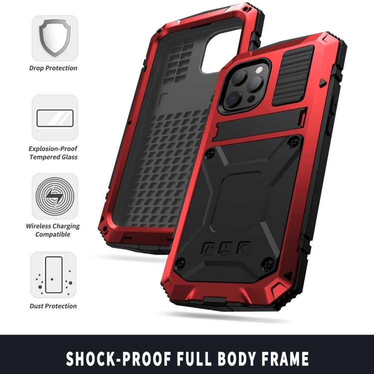 For iPhone 13 mini R-JUST Shockproof Water-resistant Dust-proof Metal + Silicone Protective Case with Holder (Red)