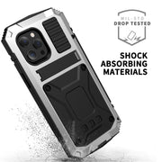 For iPhone 13 Pro R-JUST Shockproof Water-resistant Dust-proof Metal + Silicone Protective Case with Holder (Silver)