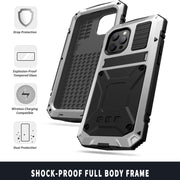 For iPhone 13 Pro R-JUST Shockproof Water-resistant Dust-proof Metal + Silicone Protective Case with Holder (Silver)