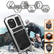 For iPhone 13 Pro R-JUST Shockproof Water-resistant Dust-proof Metal + Silicone Protective Case with Holder (Silver)