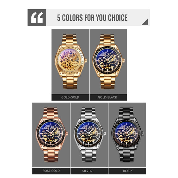 SKMEI 9194 Men Mechanical Gear Dial Automatic Mechanical Watch(Gold Black)