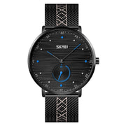 SKMEI 9218 Men Horizontal Striped Arabic Numeral Dial Mesh Belt Quartz Watch(Blue)