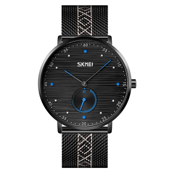 SKMEI 9218 Men Horizontal Striped Arabic Numeral Dial Mesh Belt Quartz Watch(Blue)