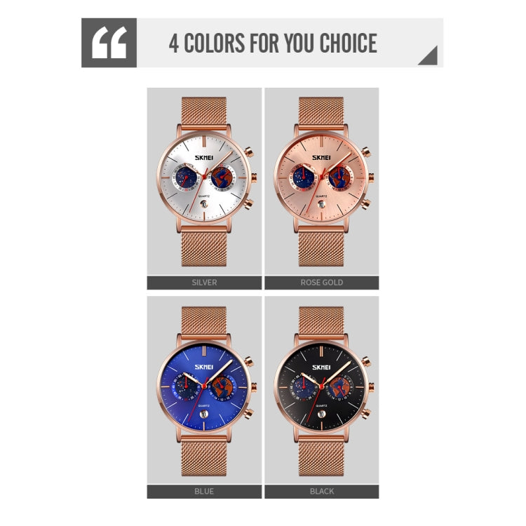 SKMEI 9231 Men Map Pattern Calendar Stopwatch Stainless Steel Strap Quartz Watch(Rose Gold)