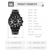 SKMEI 9241 Men Calendar Stopwatch Stainless Steel Strap Quartz Watch(Black)