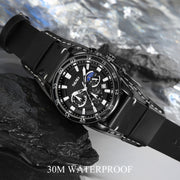 SKMEI 9249 Men Moonphase Calendar Stopwatch Leather Strap Quartz Watch(Black)