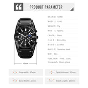SKMEI 9249 Men Moonphase Calendar Stopwatch Leather Strap Quartz Watch(Brown Black)