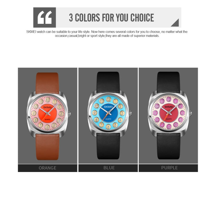 SKMEI Q029 Ladies Phone Number Pattern Dial Leather Strap Quartz Watch(Orange)