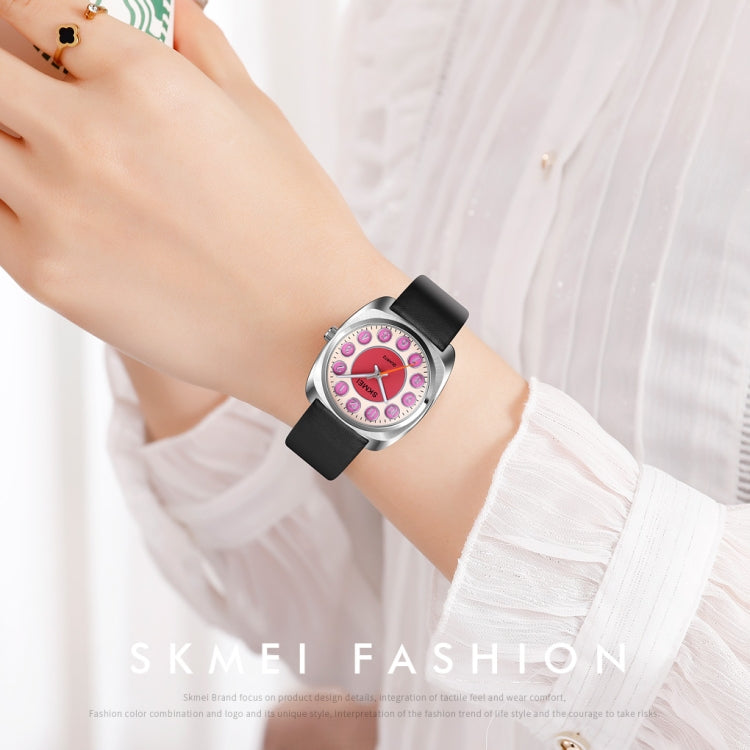 SKMEI Q029 Ladies Phone Number Pattern Dial Leather Strap Quartz Watch(Orange)