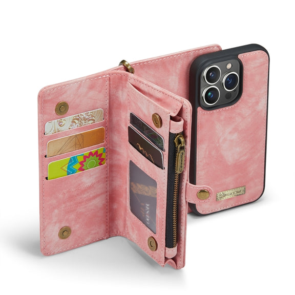 For iPhone 13 Pro CaseMe-008 Detachable Multifunctional Horizontal Flip Leather Case(Pink)