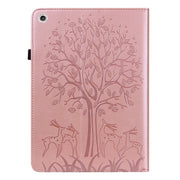 For Lenovo M10 TB-X505L Tree & Deer Pattern Pressed Printing Horizontal Flip PU Leather Case with Holder & Card Slots(Pink)