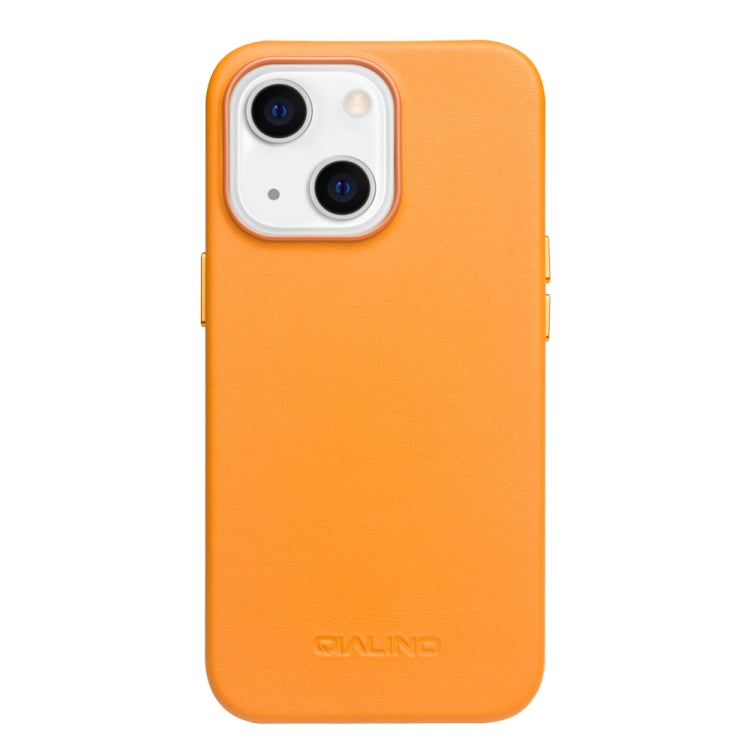 For iPhone 13 QIALINO Nappa Cowhide MagSafe Magnetic Protective Case(Orange)