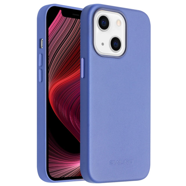 For iPhone 13 mini QIALINO Nappa Cowhide MagSafe Magnetic Protective Case (Blue)