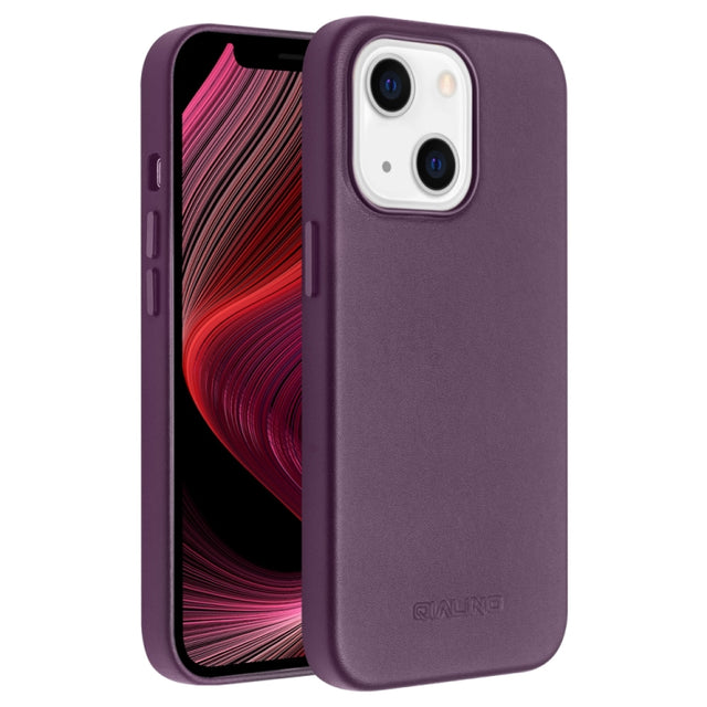 For iPhone 13 mini QIALINO Nappa Cowhide MagSafe Magnetic Protective Case (Purple Crystal)