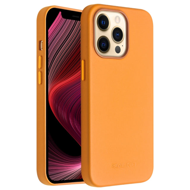 For iPhone 13 Pro QIALINO Nappa Cowhide MagSafe Magnetic Protective Case (Orange)