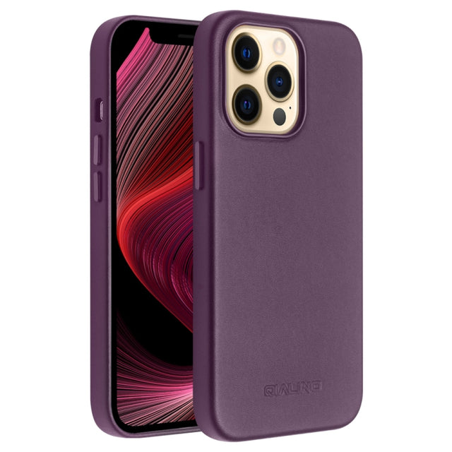 For iPhone 13 Pro QIALINO Nappa Cowhide MagSafe Magnetic Protective Case (Purple Crystal)