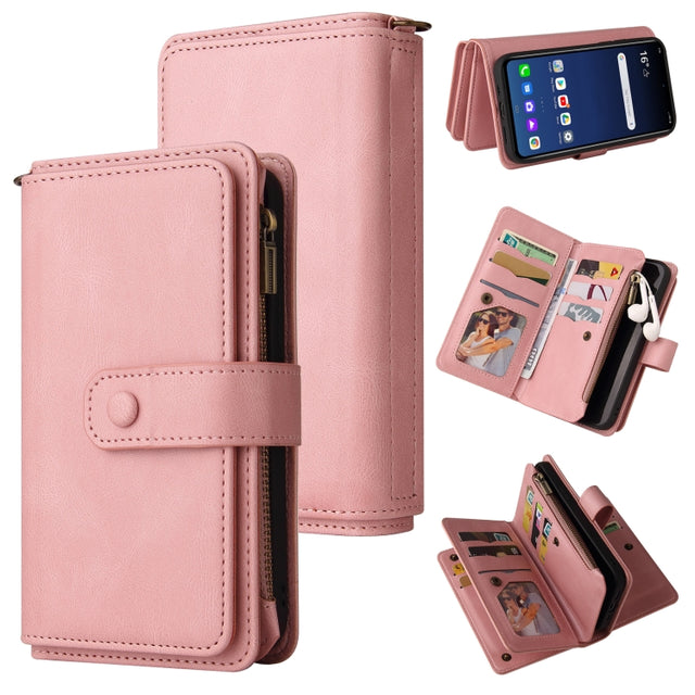 For LG G9 / Velvet Skin Feel PU + TPU Horizontal Flip Leather Case With Holder & 15 Cards Slot & Wallet & Zipper Pocket & Lanyard(Pink)
