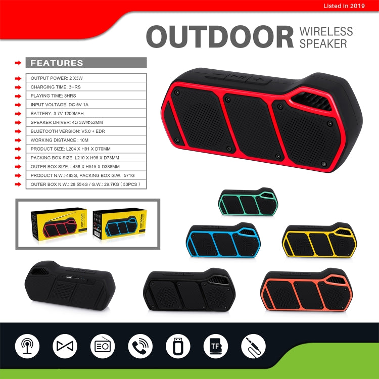 NewRixing NR-5011 Outdoor Portable Bluetooth Speakerr, Support Hands-free Call / TF Card / FM / U Disk(Yellow)