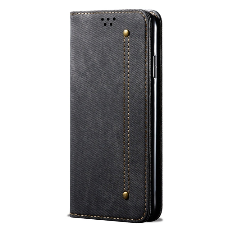 For OPPO Reno 2 Denim Texture Casual Style Horizontal Flip Leather Case with Holder & Card Slots & Wallet(Black)