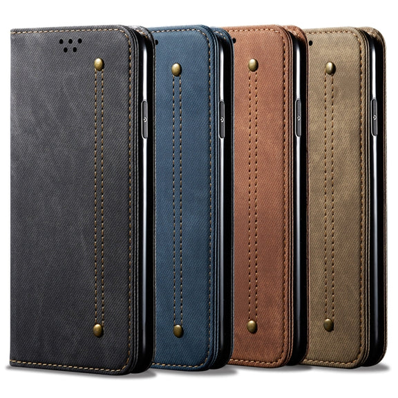 For iPhone 7 Plus / 8 Plus Denim Texture Casual Style Horizontal Flip Leather Case with Holder & Card Slots & Wallet(Brown)