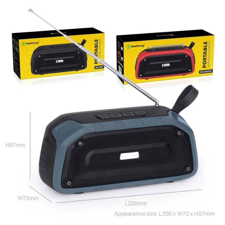 New Rixing NR-906FM TWS Water-resistant Bluetooth Speaker Support Hands-free Call / FM with Handle & Antenna(Dark Blue)