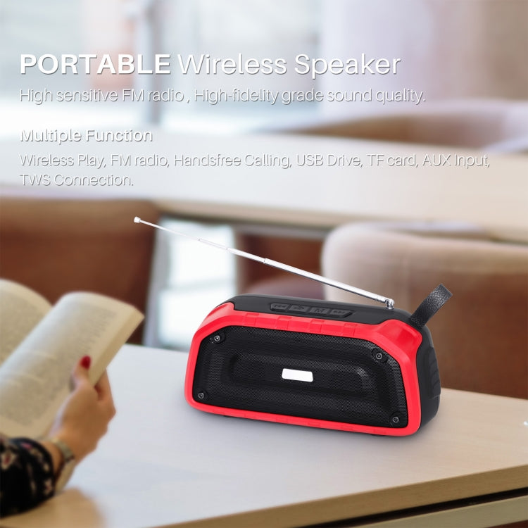 New Rixing NR-906FM TWS Water-resistant Bluetooth Speaker Support Hands-free Call / FM with Handle & Antenna(Emerald Green)