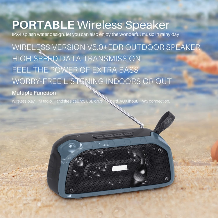 New Rixing NR-906FM TWS Water-resistant Bluetooth Speaker Support Hands-free Call / FM with Handle & Antenna(Black)