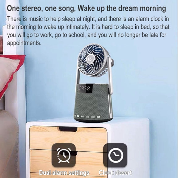 SOAIY K8 Wireless Bluetooth Dual Alarm Clock Speaker with Small Fan(Grey)