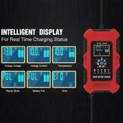 FOXSUR 10A 12V 7-segment Motorcycle / Car Smart Battery Charger, Plug Type:UK Plug(Red)