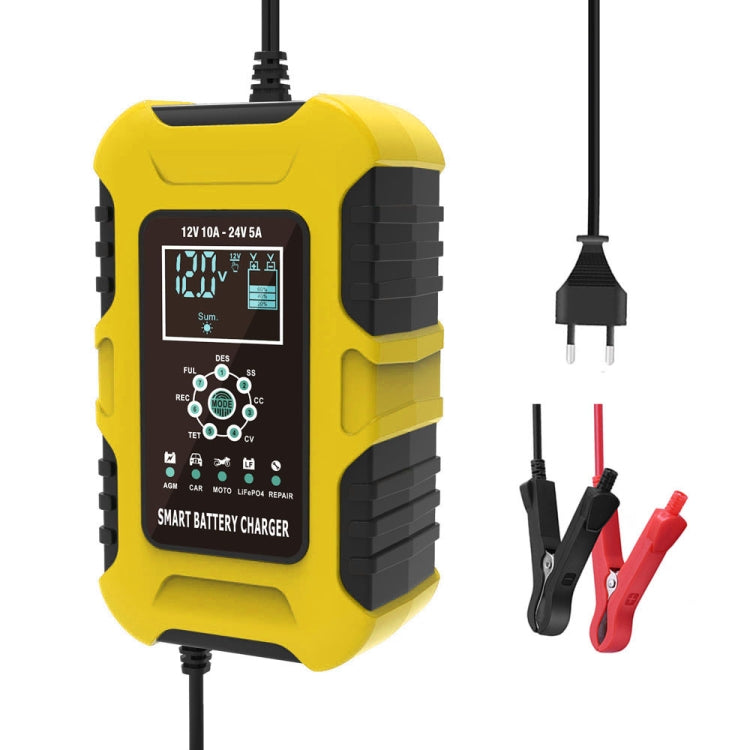 FOXSUR 10A 12V 7-segment Motorcycle / Car Smart Battery Charger, Plug Type:UK Plug(Yellow)