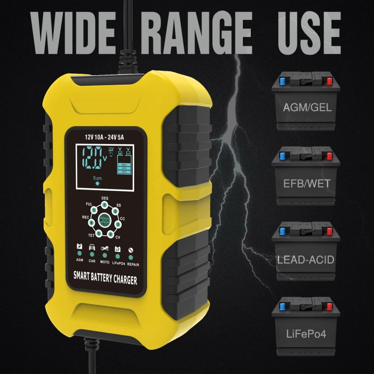 FOXSUR 10A 12V 7-segment Motorcycle / Car Smart Battery Charger, Plug Type:UK Plug(Yellow)