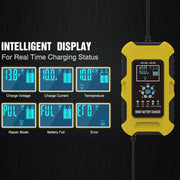 FOXSUR 10A 12V 7-segment Motorcycle / Car Smart Battery Charger, Plug Type:US Plug(Yellow)