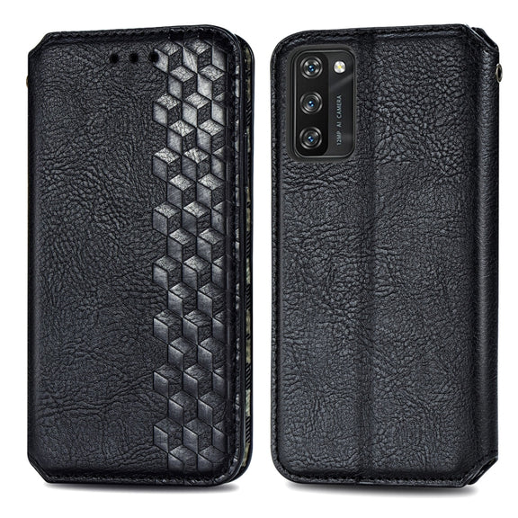 For Blackview A100 Cubic Grid Pressed Horizontal Flip Magnetic PU Leather Case with Holder & Card Slots & Wallet(Black)