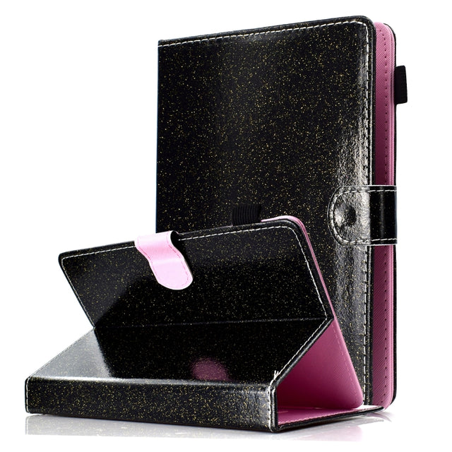 For 10 inch Tablet Varnish Glitter Powder Horizontal Flip Leather Case with Holder & Card Slot(Black)