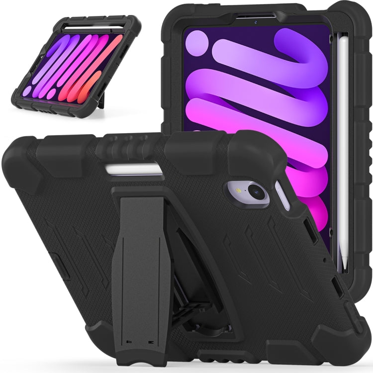 For iPad mini 6 3-Layer Protection Screen Frame + PC + Silicone Shockproof Combination Tablet Case with Holder(Black+Black)