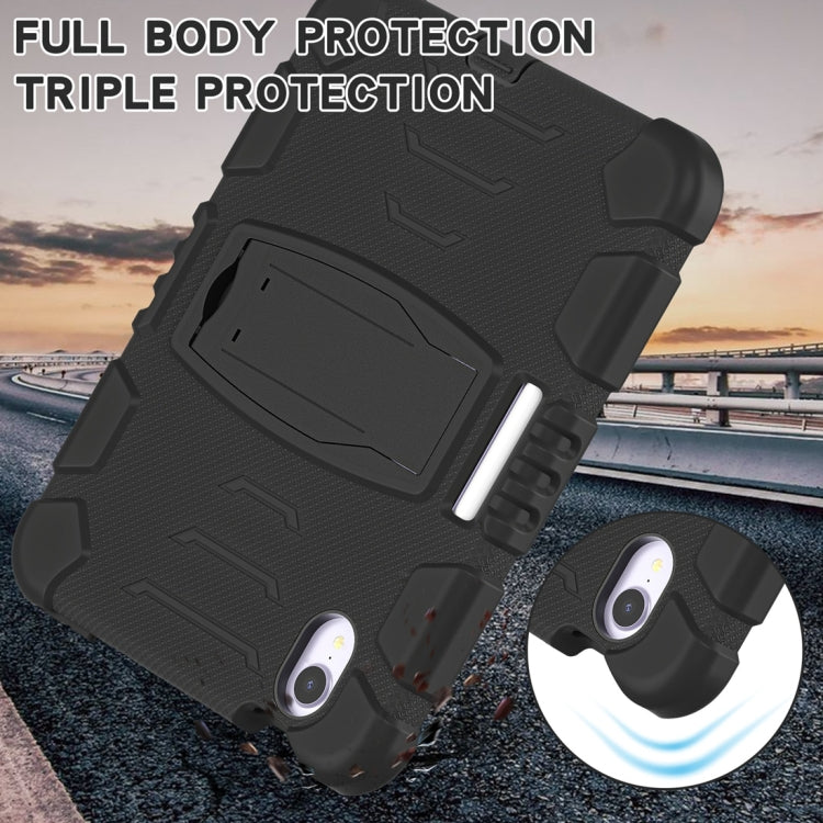 For iPad mini 6 3-Layer Protection Screen Frame + PC + Silicone Shockproof Combination Tablet Case with Holder(Black+Black)