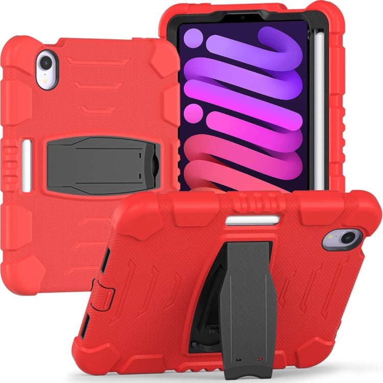 For iPad mini 6 / mini 2024 Tri-Layer Protection Screen Frame Heavy Duty PC Hybrid Silicone Case with Holder(Red+Black)